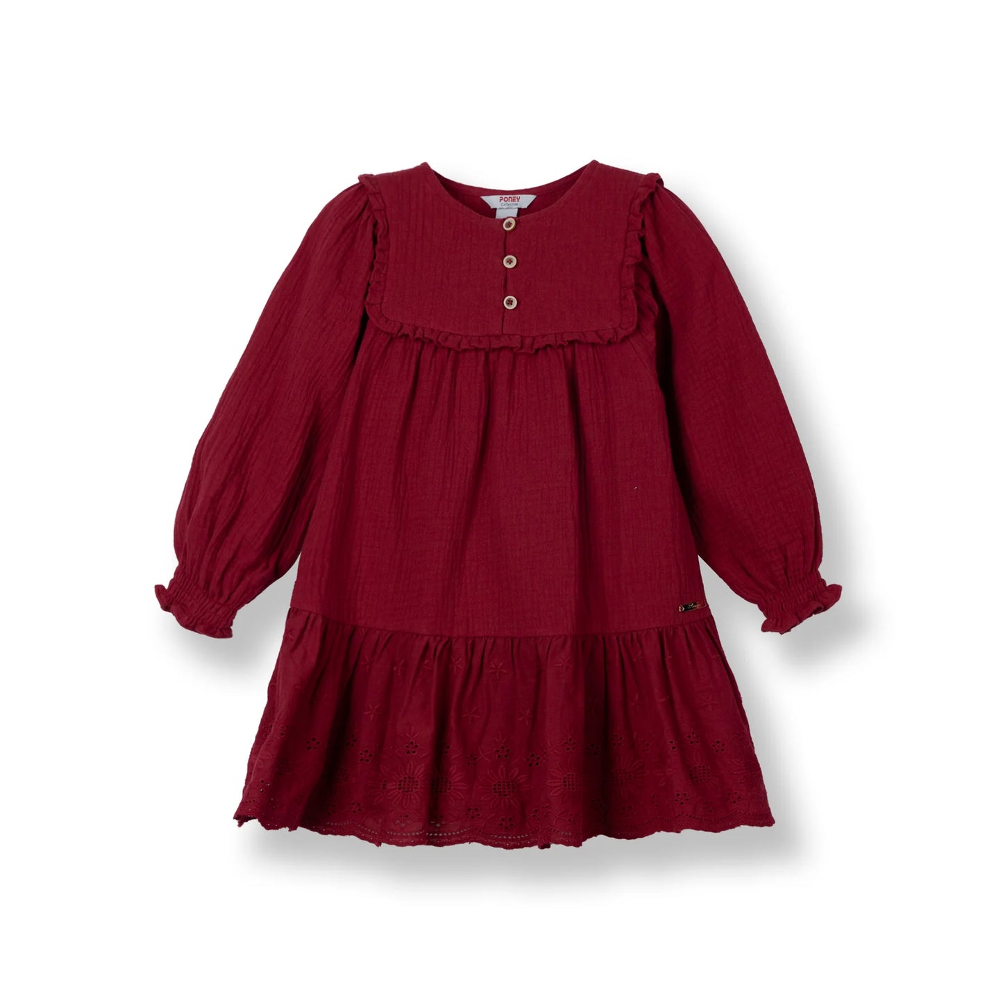 Girls Red Long Sleeve Jacquard Lace Dress