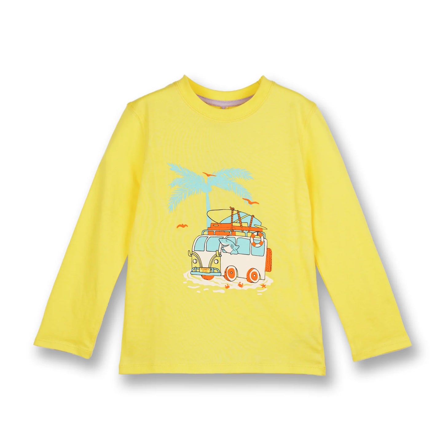 Poney Boys Yellow Beach Trip With Mr.Shark Long Sleeve Tee
