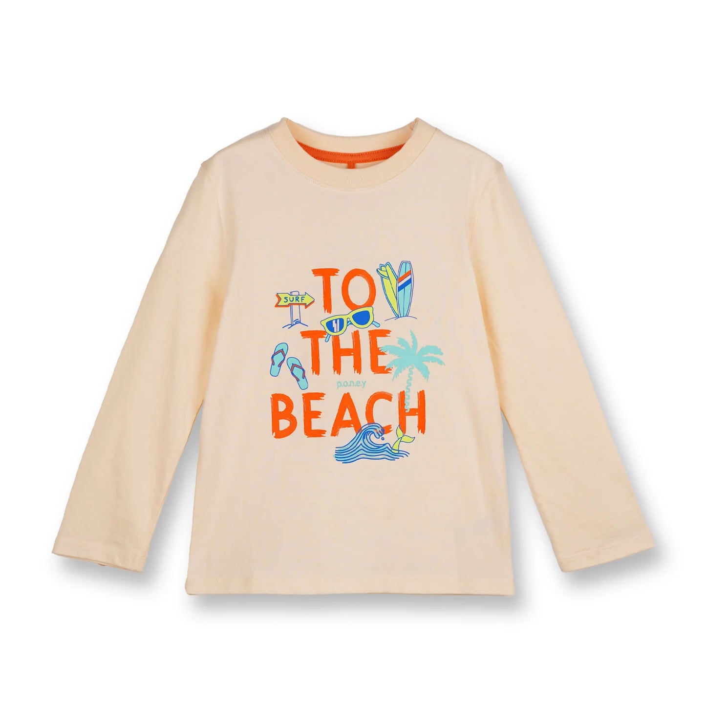 Poney Boys Beige To The Beach Long Sleeve Tee
