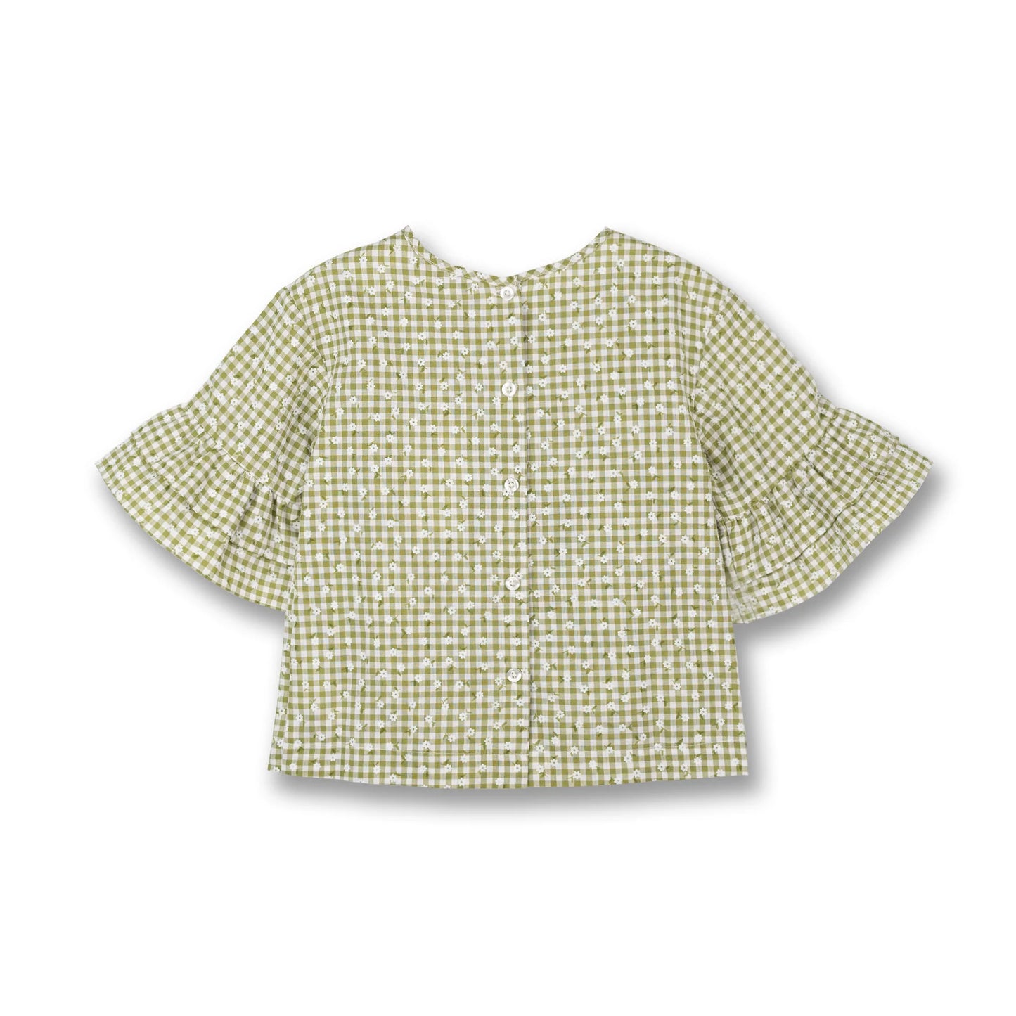 Poney Girls Green Gingham Daisy Short Sleeve Blouse