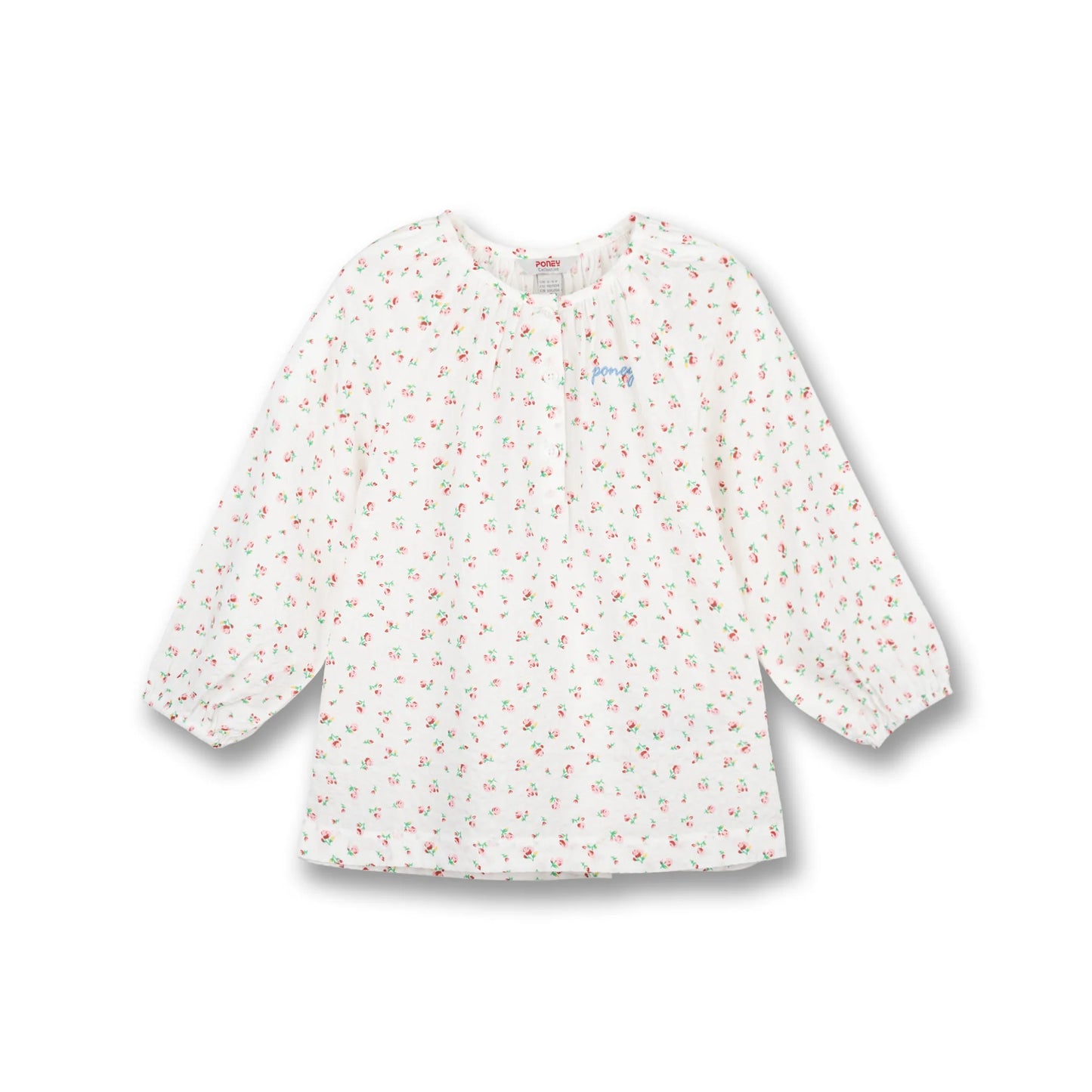 Poney Girls White Pale Rosette Floral Long Sleeve Blouse