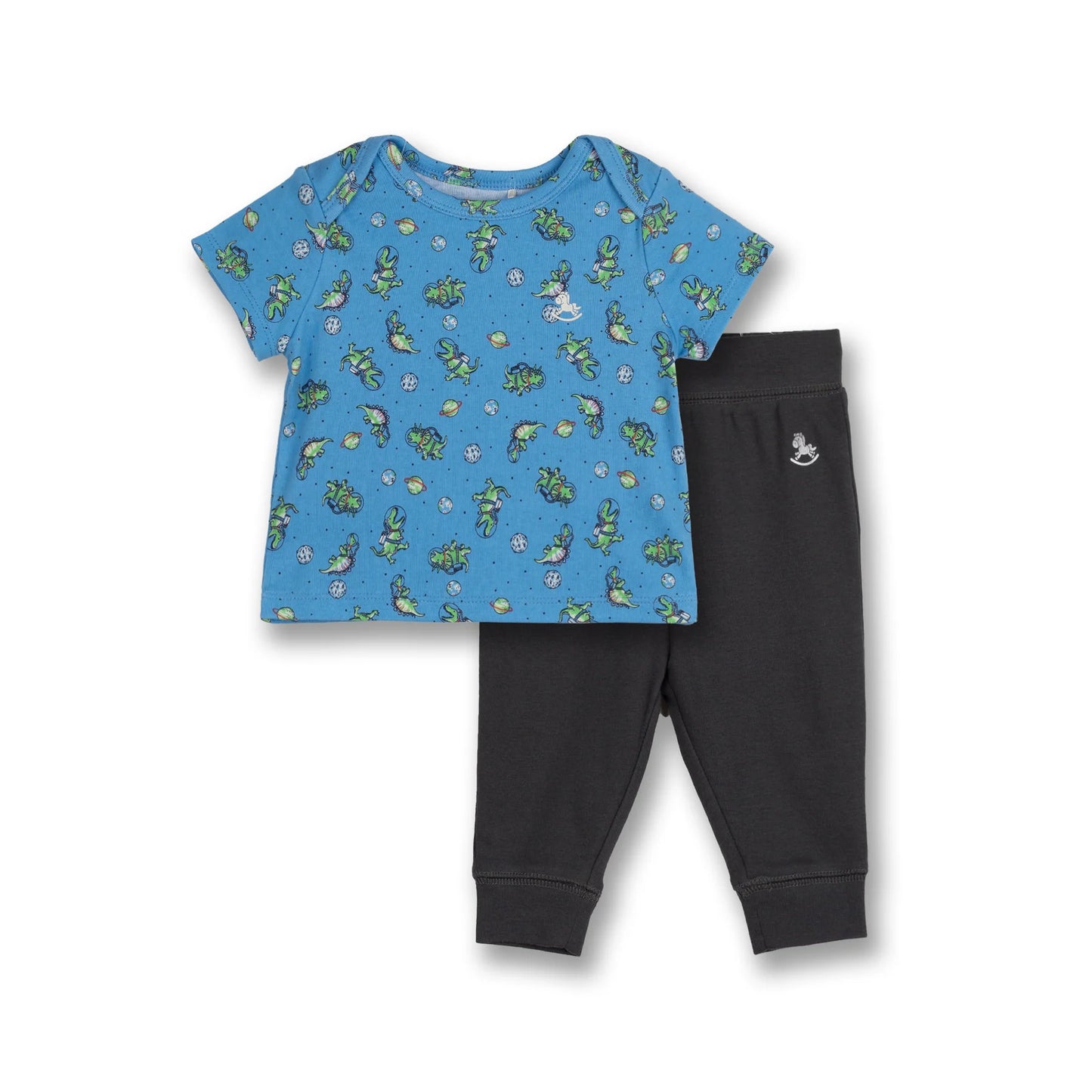 Poney Baby Boys Blue Dinosaur In Space Top & Bottom Set