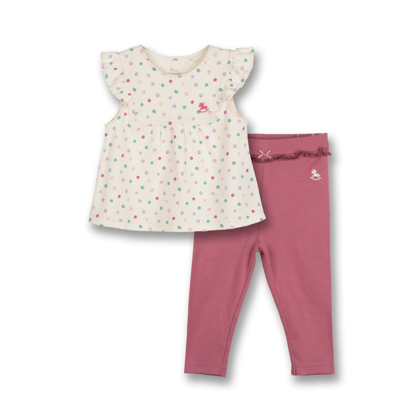 Poney Baby Girls White Polka Dots Top & Bottom Set