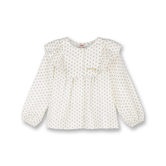 Poney Girls Cream Celebration Polka Dot Long Sleeve Blouse