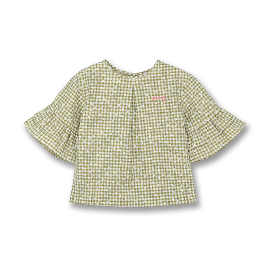 Poney Girls Green Gingham Daisy Short Sleeve Blouse