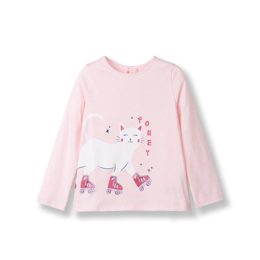 Poney Girls Light Pink Roller Kitty Long Sleeve Tee