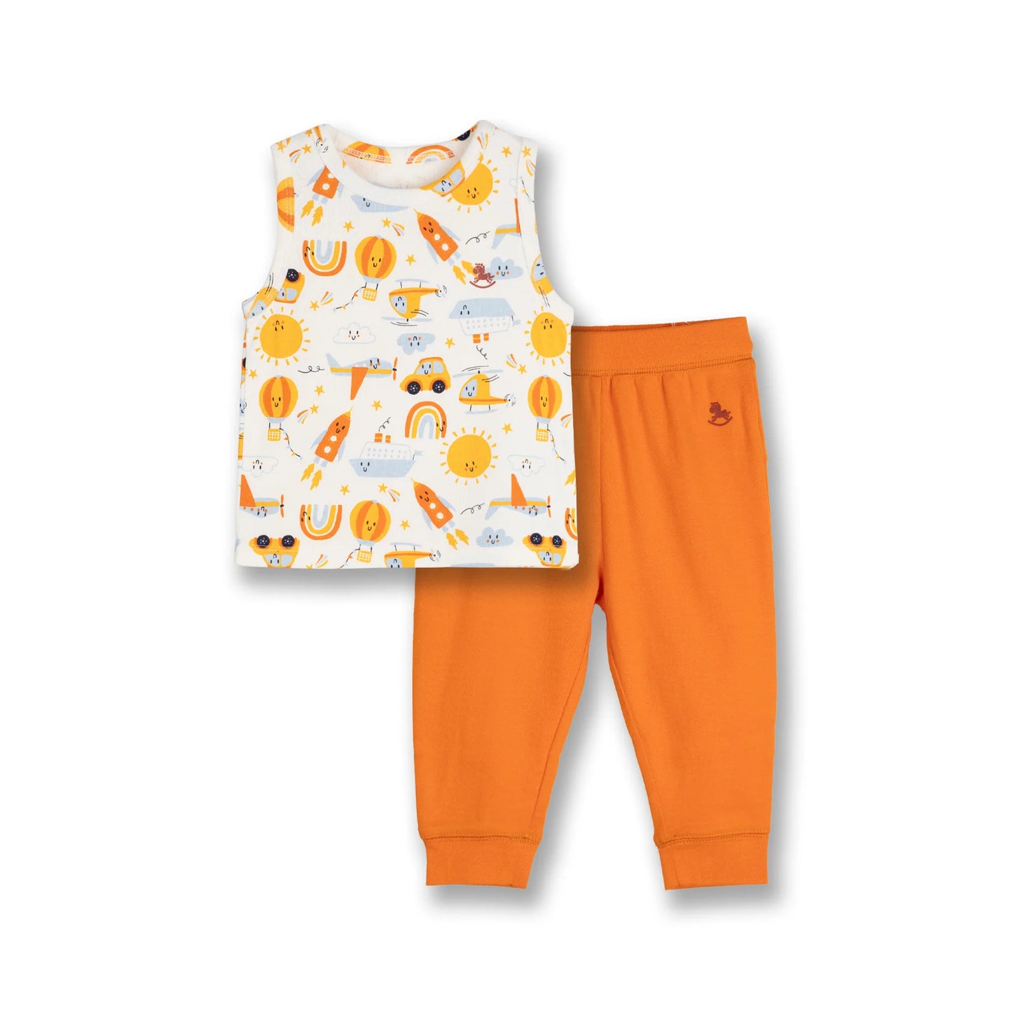 Poney Baby Boys Cream Going Everywhere Friends 2 in 1 Top & Bottom Set